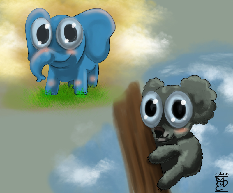elefante y koala cartoon